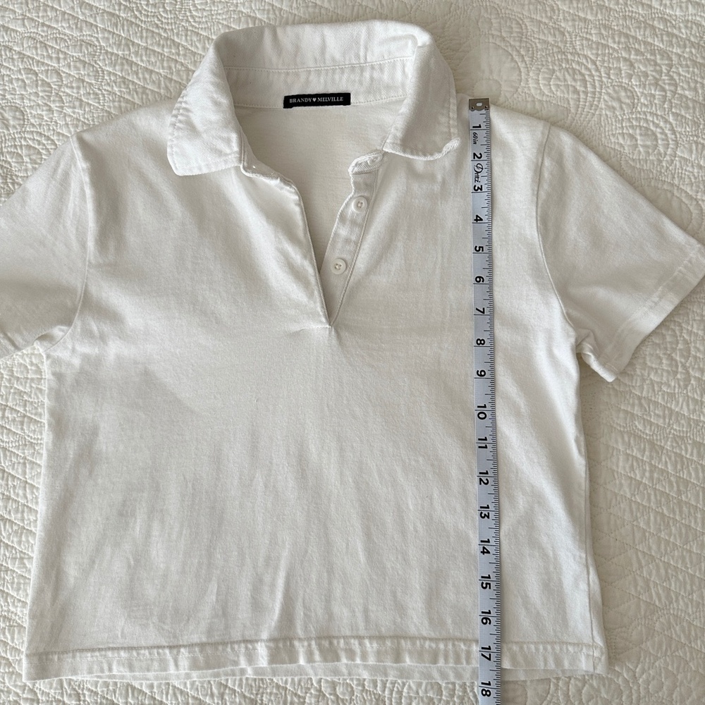 Brandy Melville Gertrude Polo Shirt Short Sleeved White Cotton - Picture 5 of 8